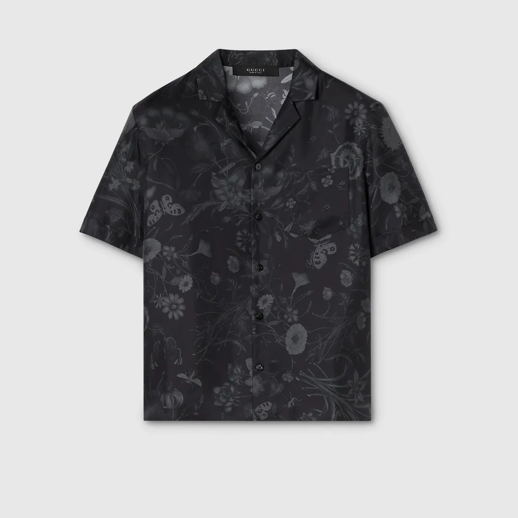 Printed Silk Twill Bowling Shirt
