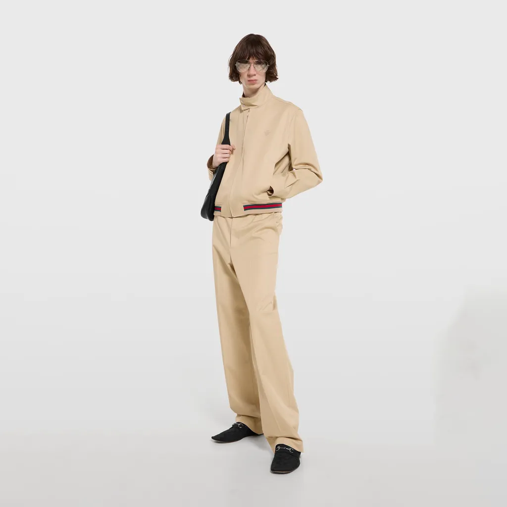Cotton Twill Zip Jacket With Web