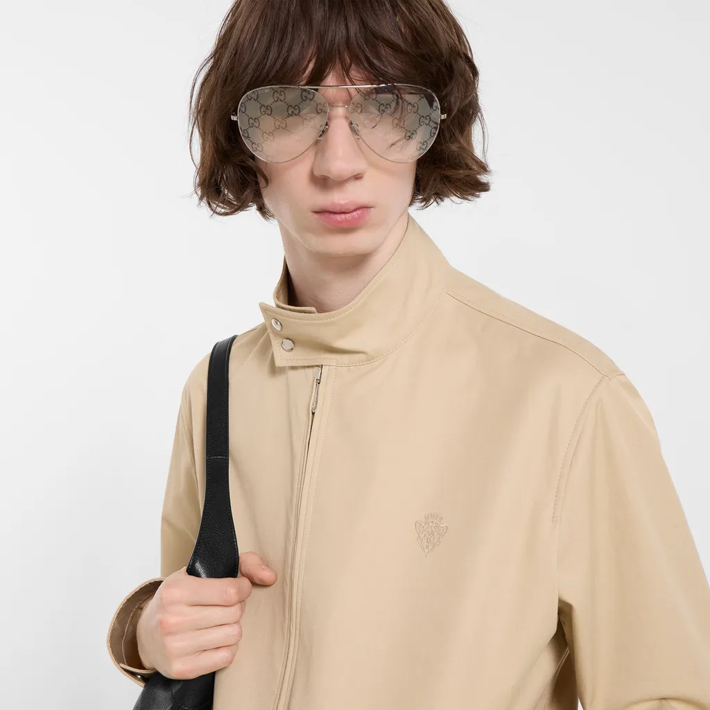 Cotton Twill Zip Jacket With Web