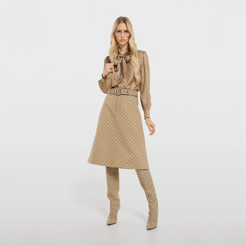 Gg Cotton Canvas Fabric Skirt