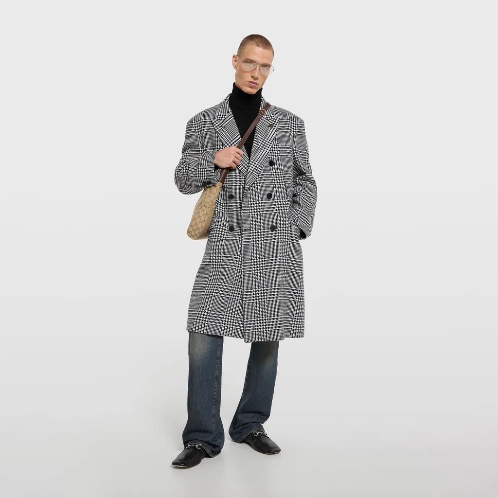 Double-Breasted Prince Of Wales Wool Coat