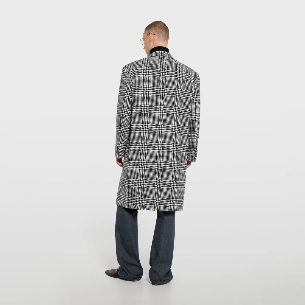 Double-Breasted Prince Of Wales Wool Coat