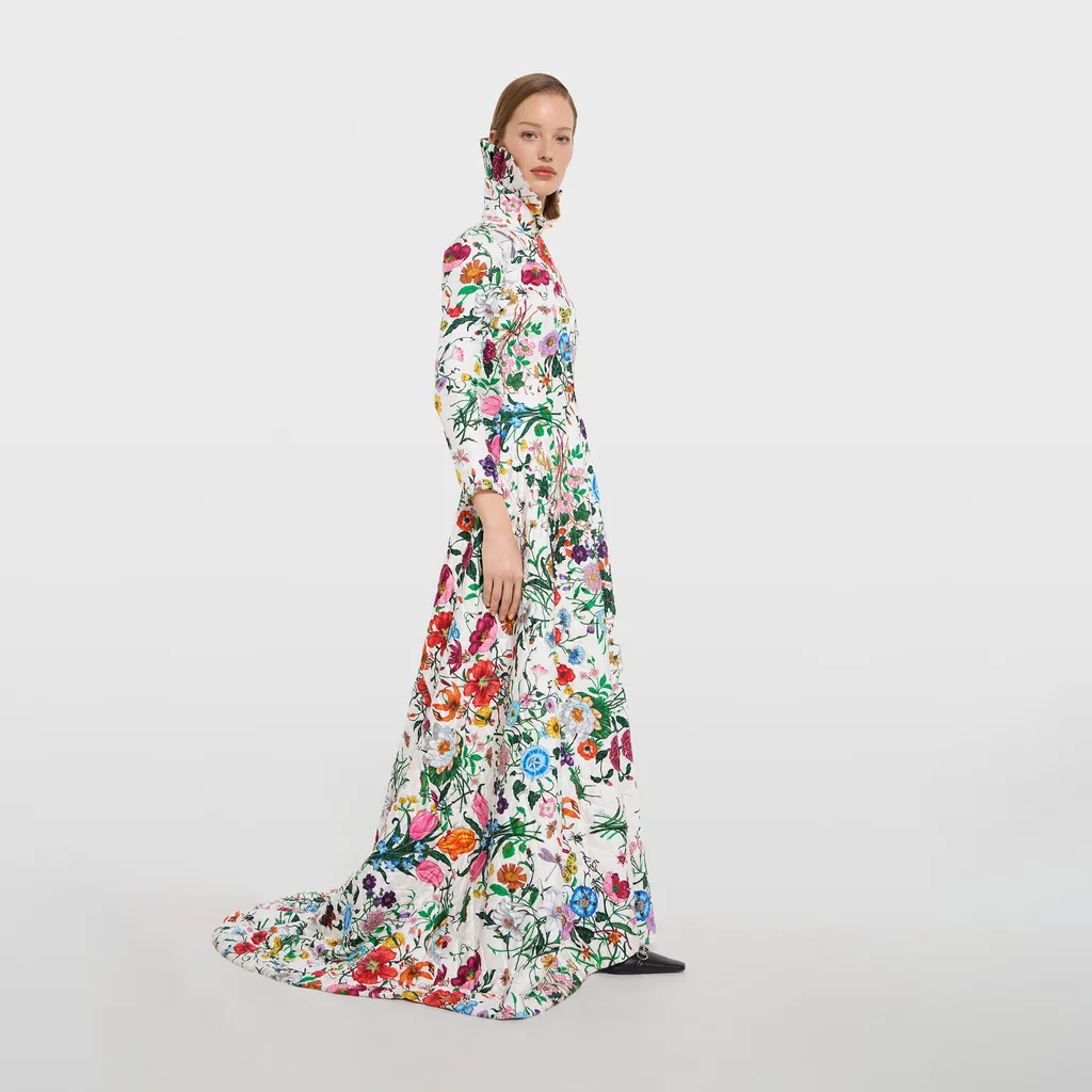 Printed Quilted Twill Long Dress
