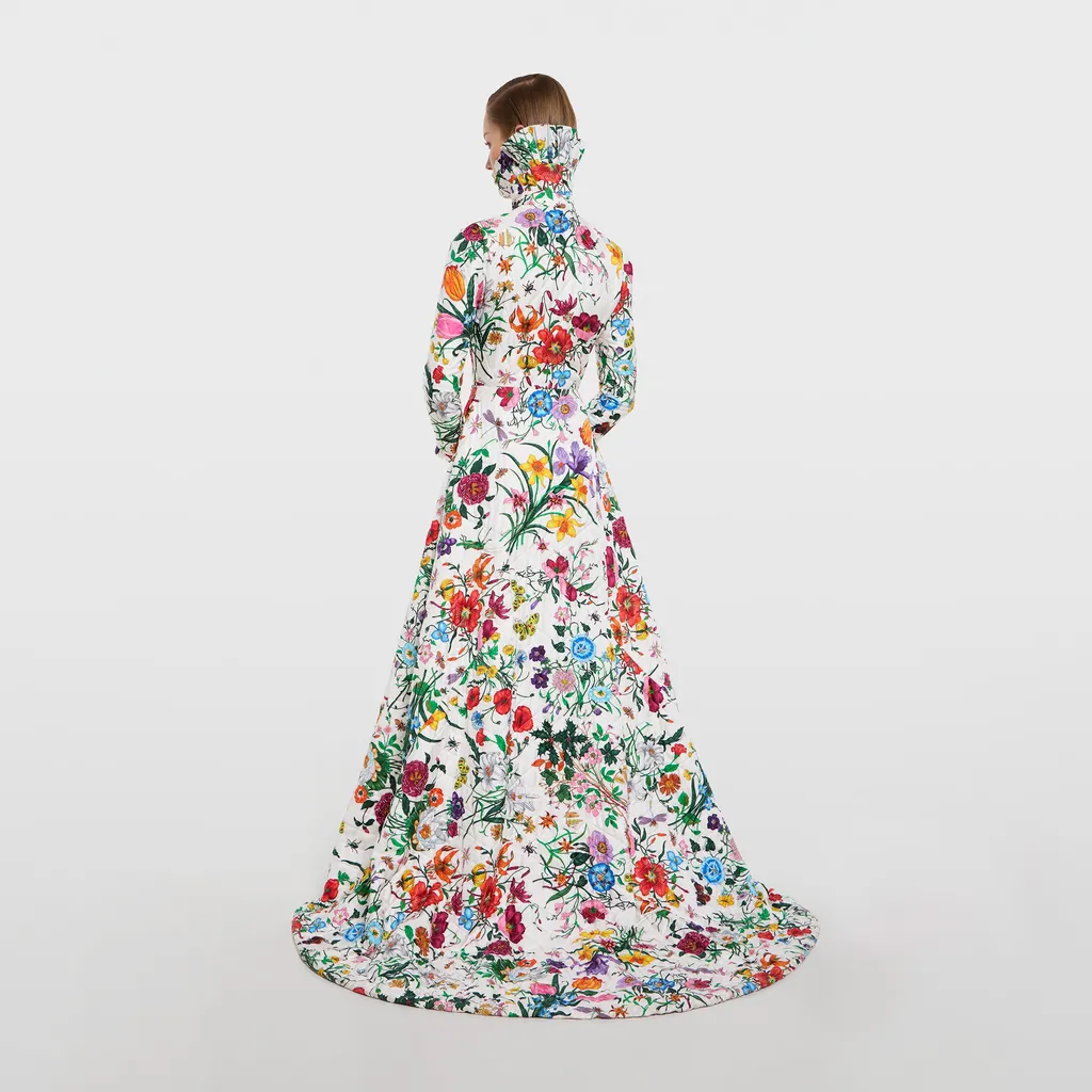 Printed Quilted Twill Long Dress