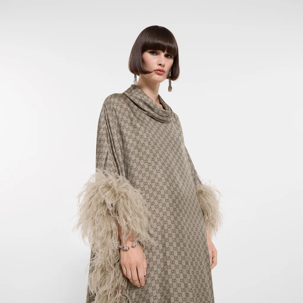 Printed Silk Twill Long Dress