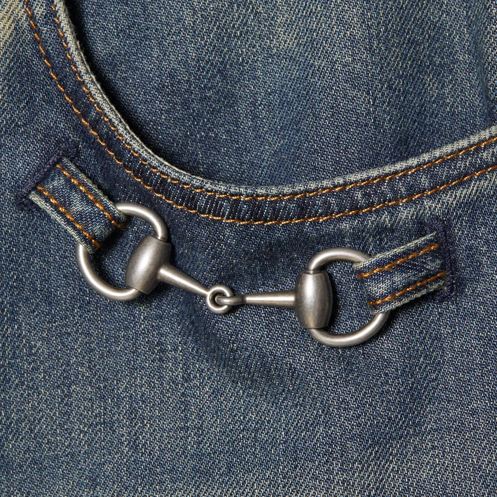 Cotton Denim Pants With Horsebit Detail