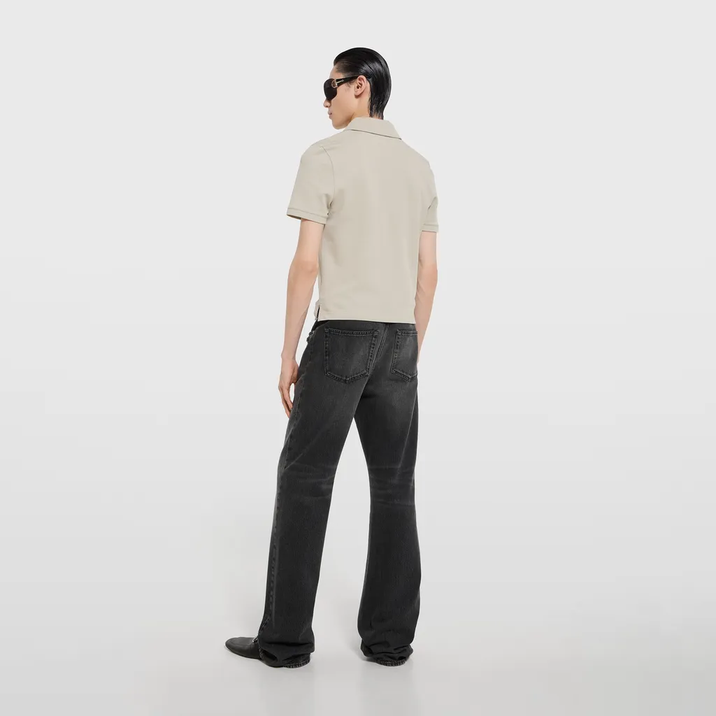 Cotton Denim Pants With Horsebit Detail