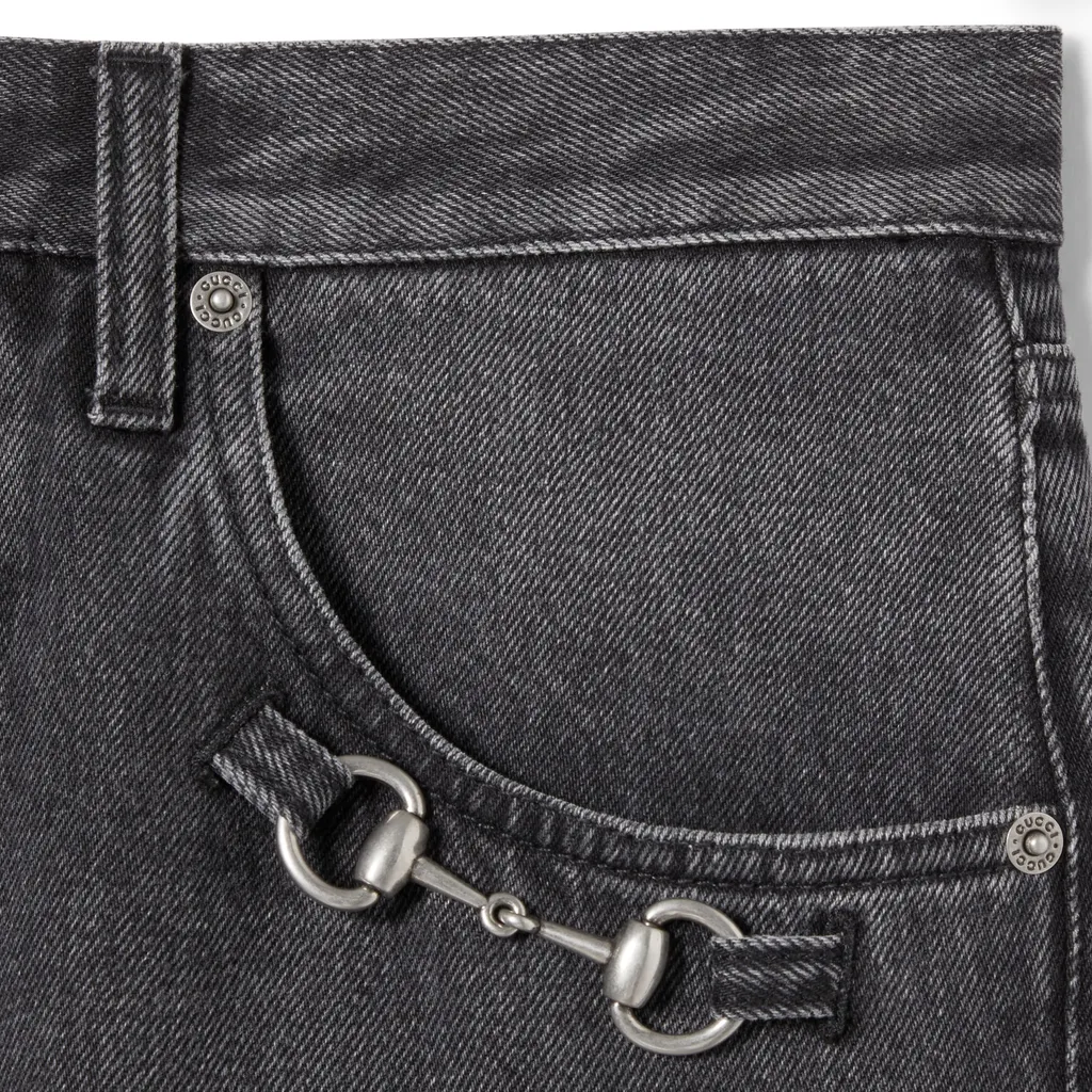 Cotton Denim Pants With Horsebit Detail