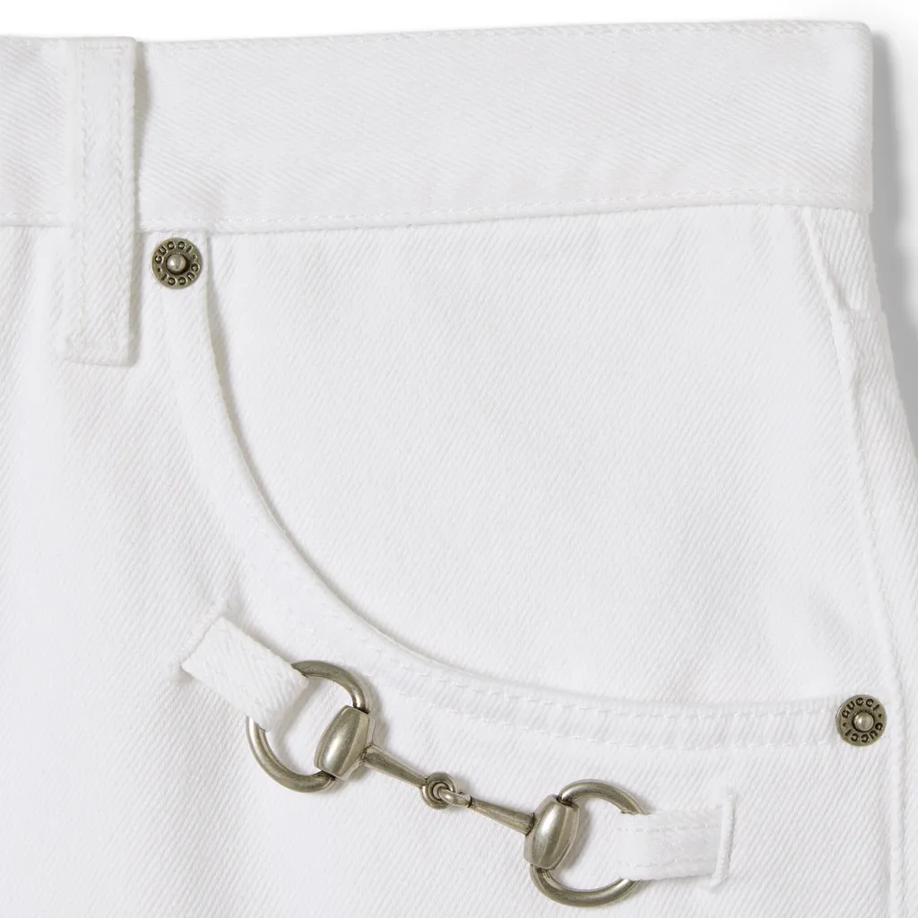 Cotton Denim Pants With Horsebit Detail