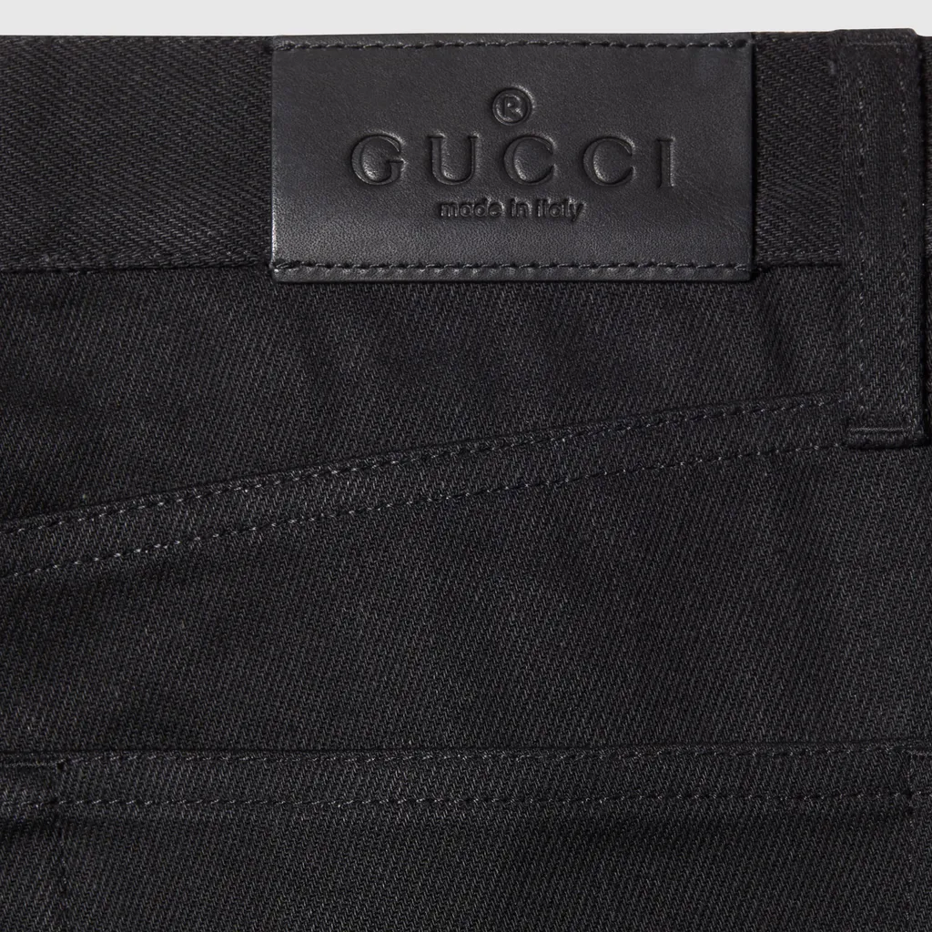 Cotton Denim Pants With Horsebit Detail