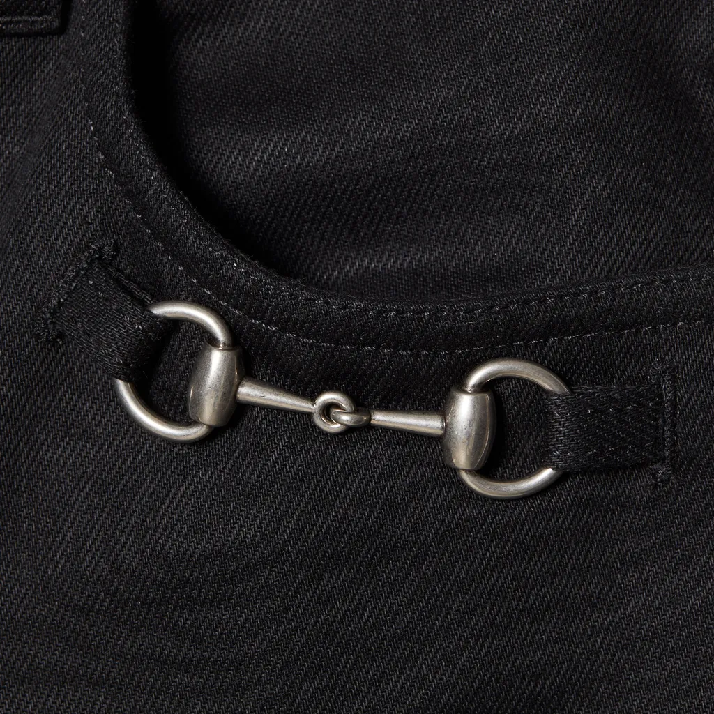 Cotton Denim Pants With Horsebit Detail