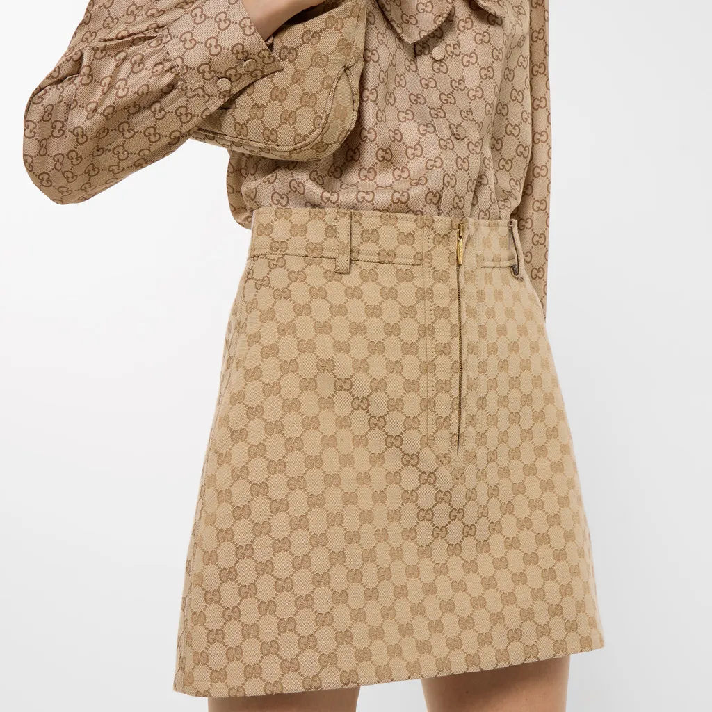 Gg Cotton Canvas Jacquard Fabric Skirt