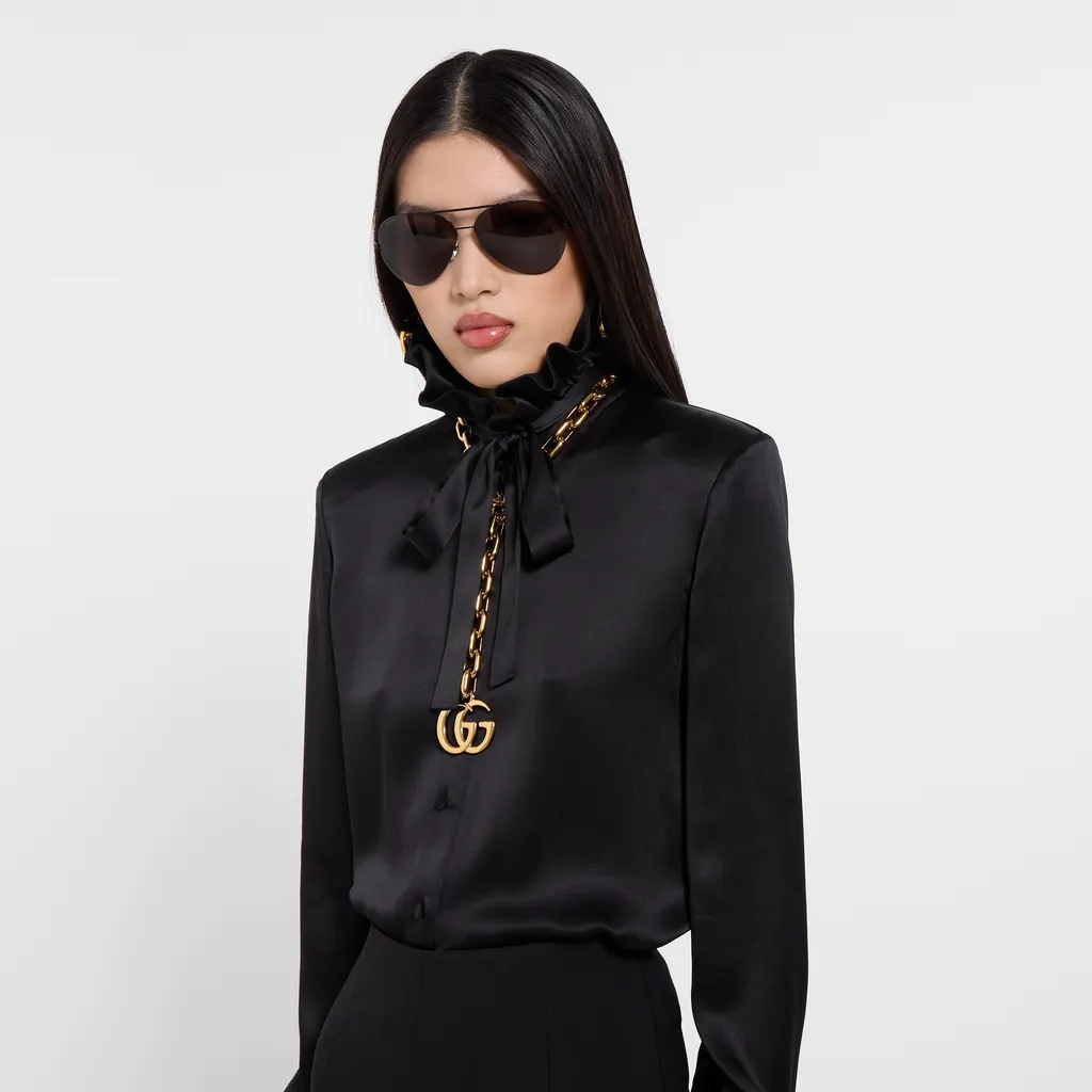 Silk Satin Shirt With Bow