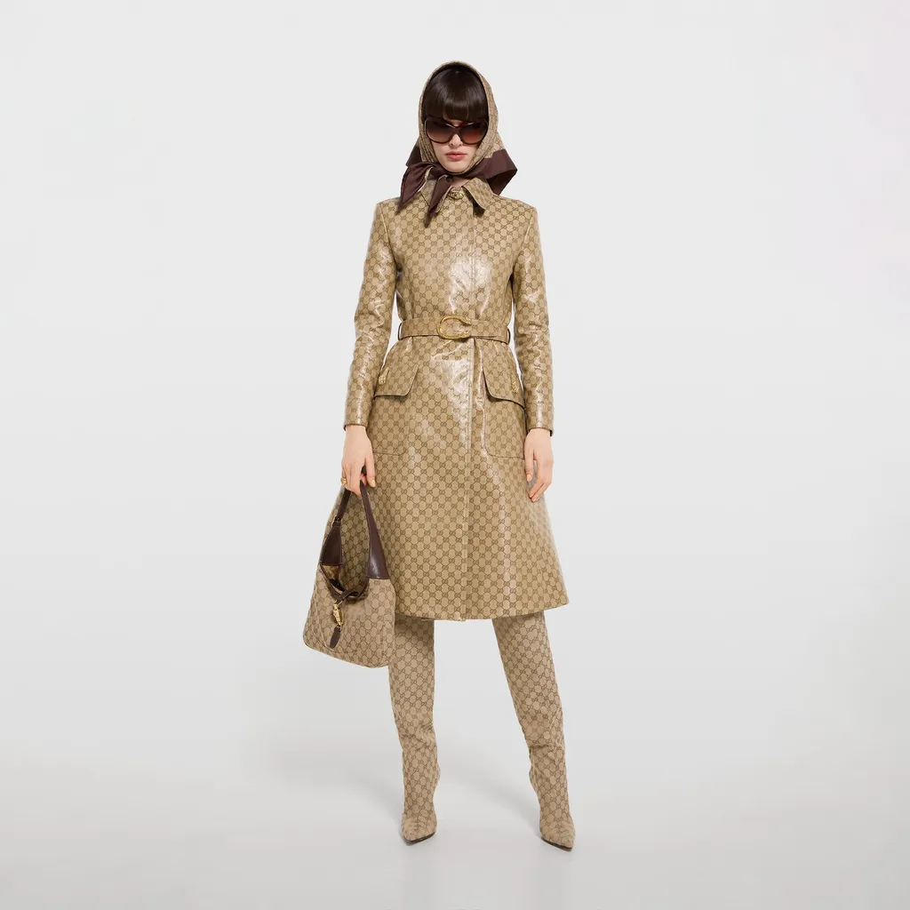 Coated Gg Cotton Canvas Fabric Coat