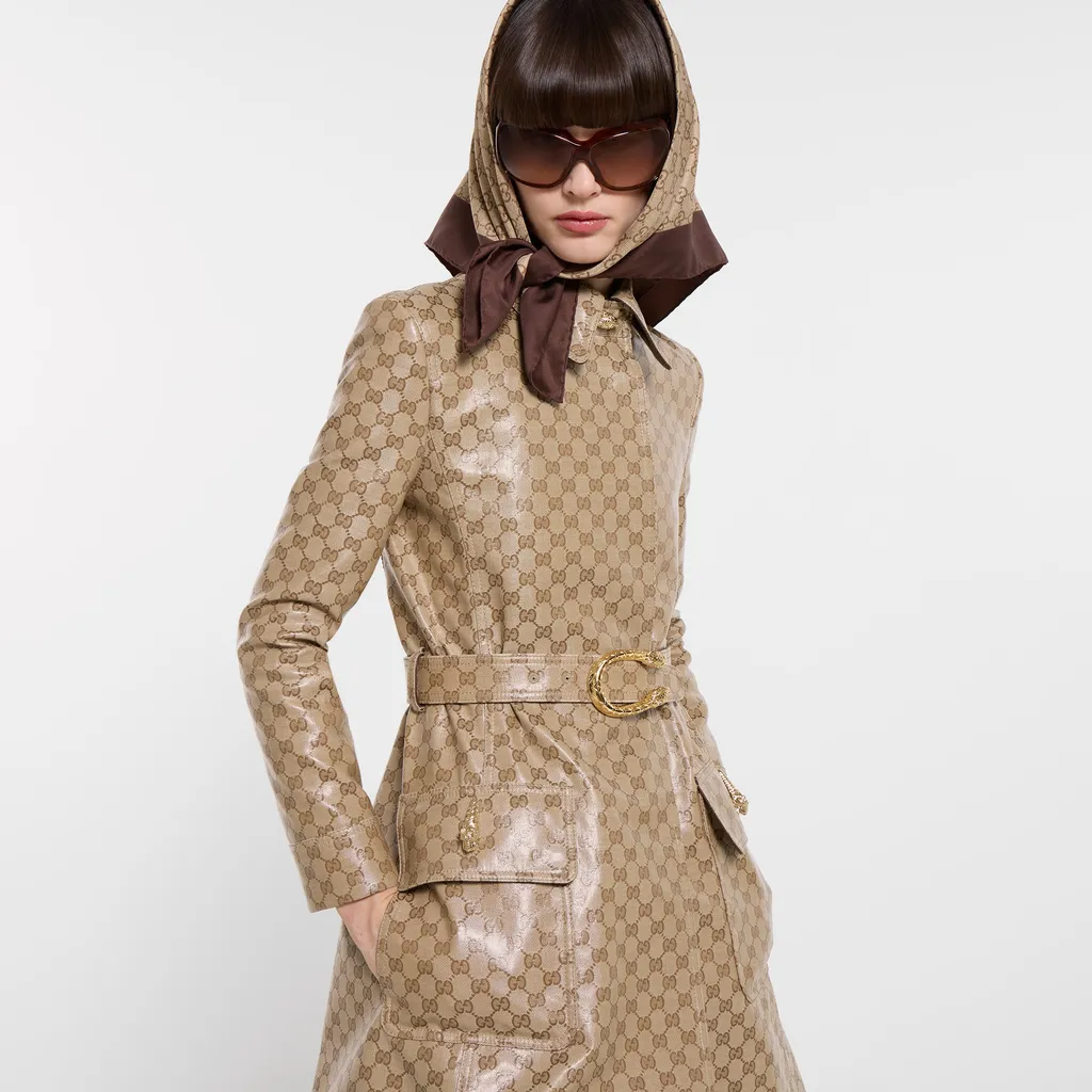 Coated Gg Cotton Canvas Fabric Coat