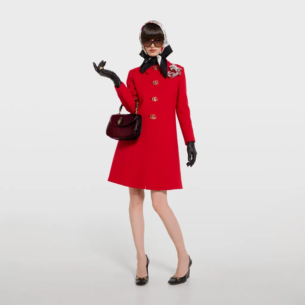 Wool Natté Coat With Double G Button
