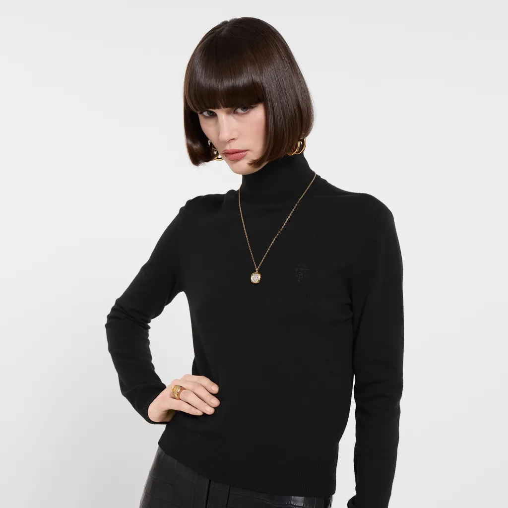 Knit Wool Turtleneck With Embroidery