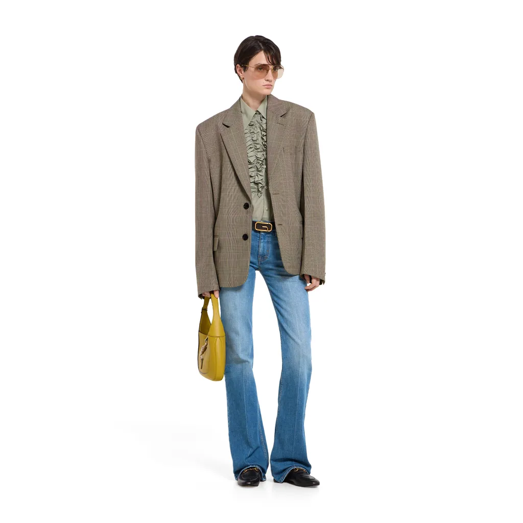 Flared Stretch Cotton Denim Trousers