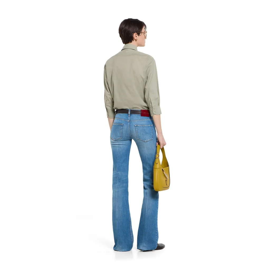 Flared Stretch Cotton Denim Trousers