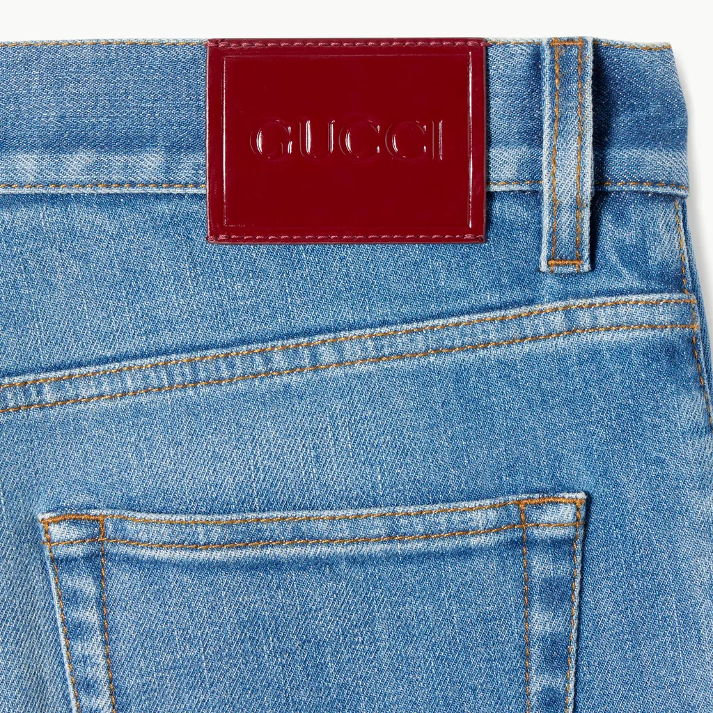 Flared Stretch Cotton Denim Trousers