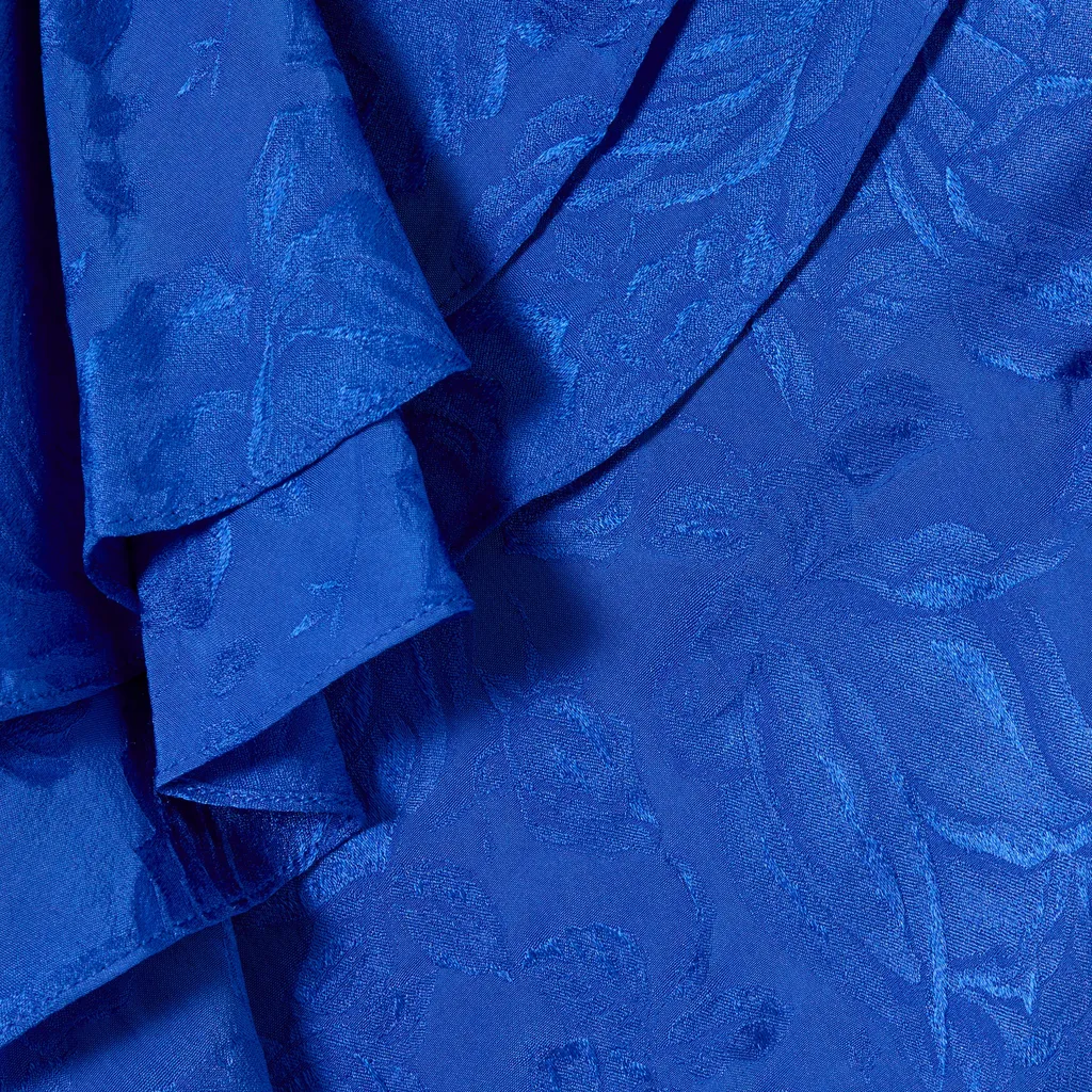 Silk Twill Jacquard Shirt With Ruffle Trim