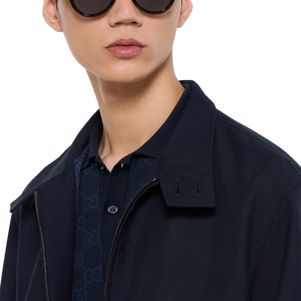 Wool Twill Zip Jacket With Logo Detail