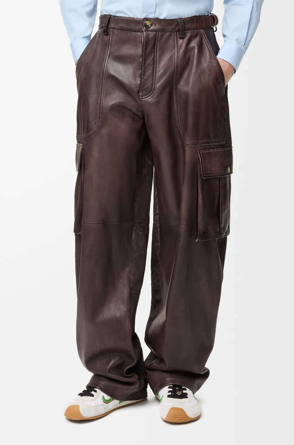 Cargo Trousers In Nappa Lambskin And Cotton