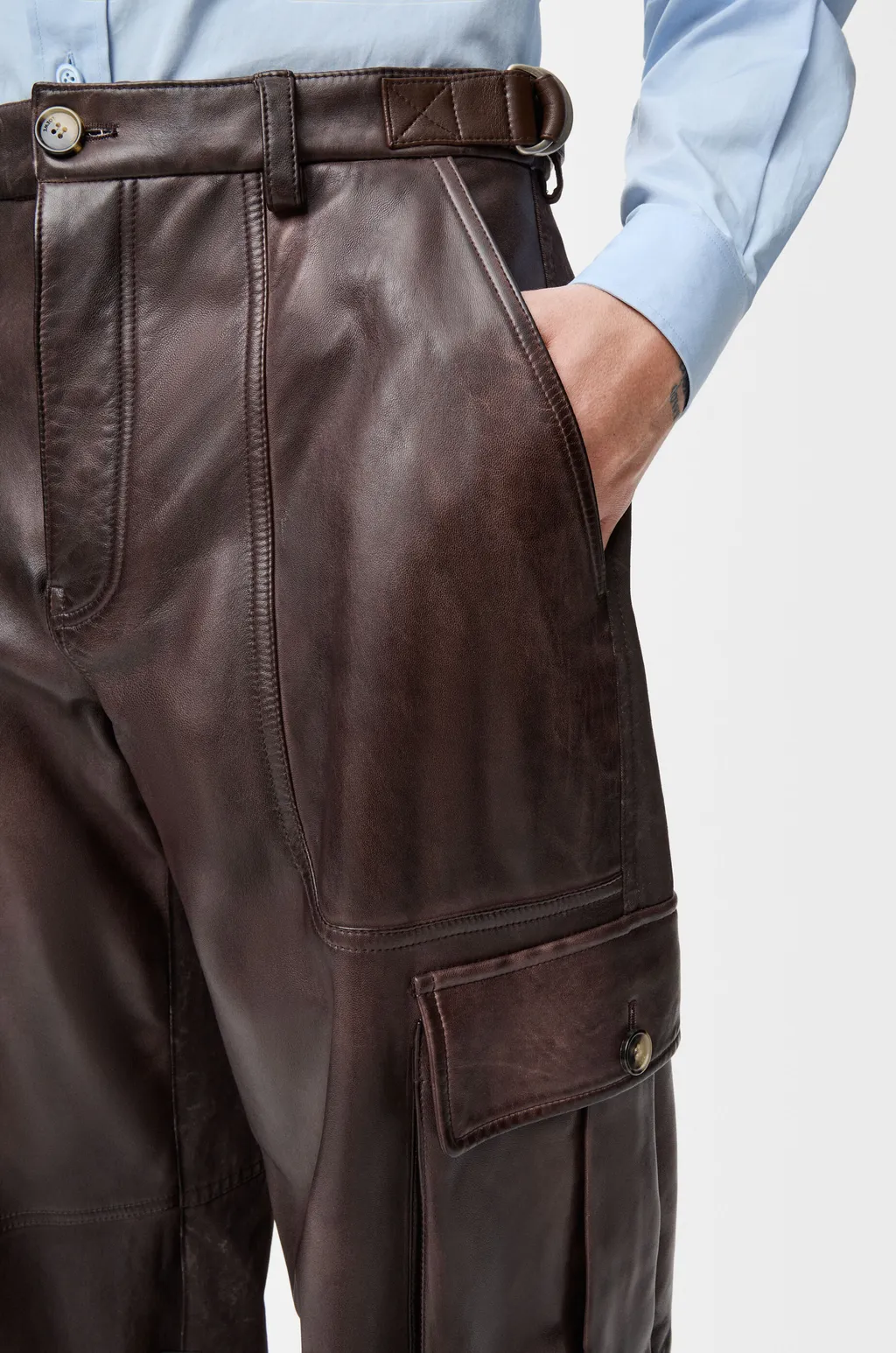 Cargo Trousers In Nappa Lambskin And Cotton