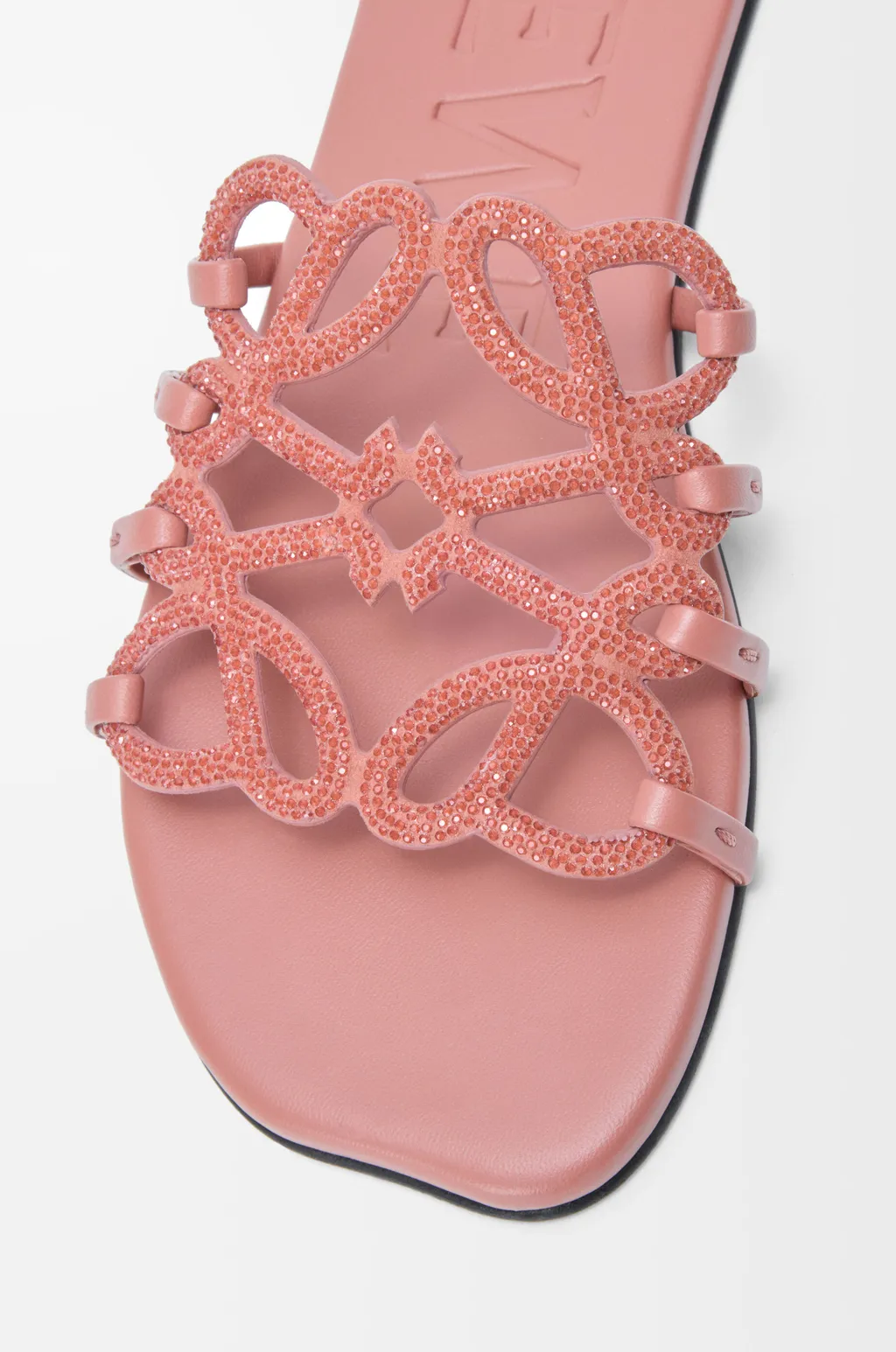 Petal Anagram Slide In Rhinestone-Embellished Suede