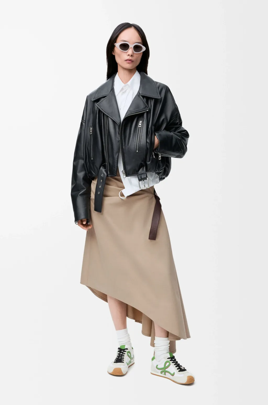 Belted Skirt In Cotton And Silk