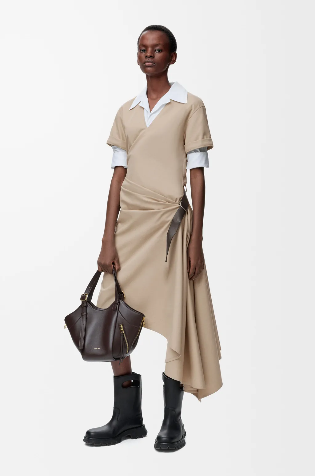 Belted Dress In Cotton And Silk