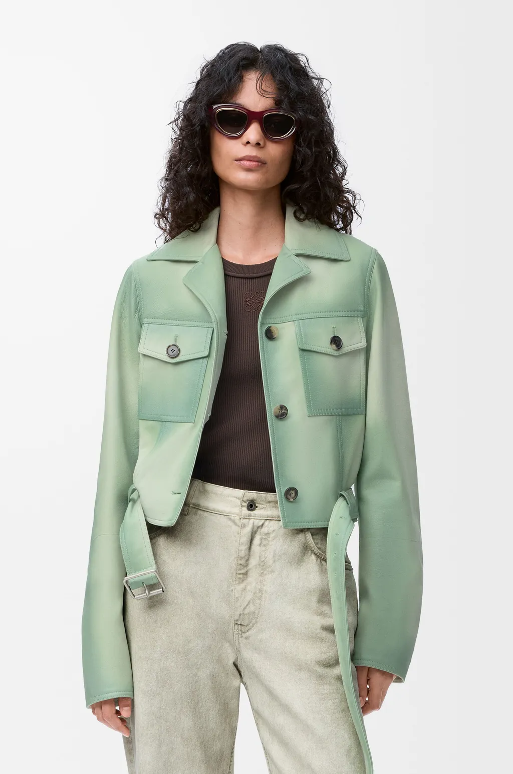 Cropped Jacket In Suede Lambskin