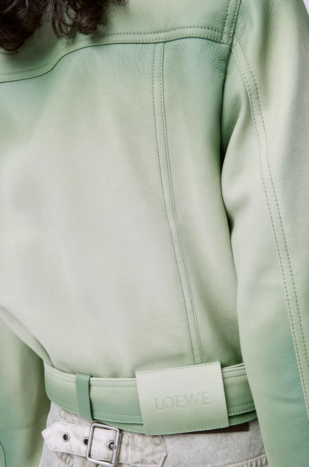 Cropped Jacket In Suede Lambskin