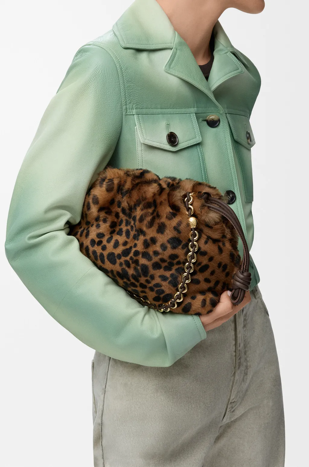 Medium Flamenco Purse In Printed Shearling