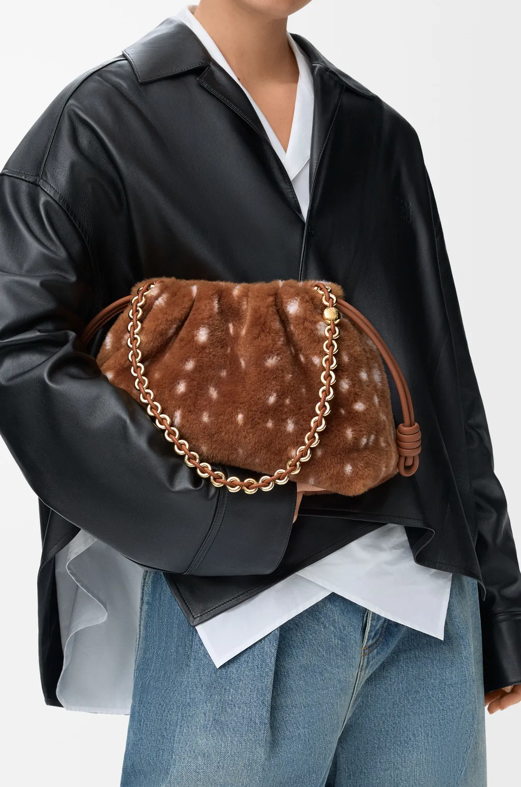 Medium Flamenco Purse In Printed Shearling