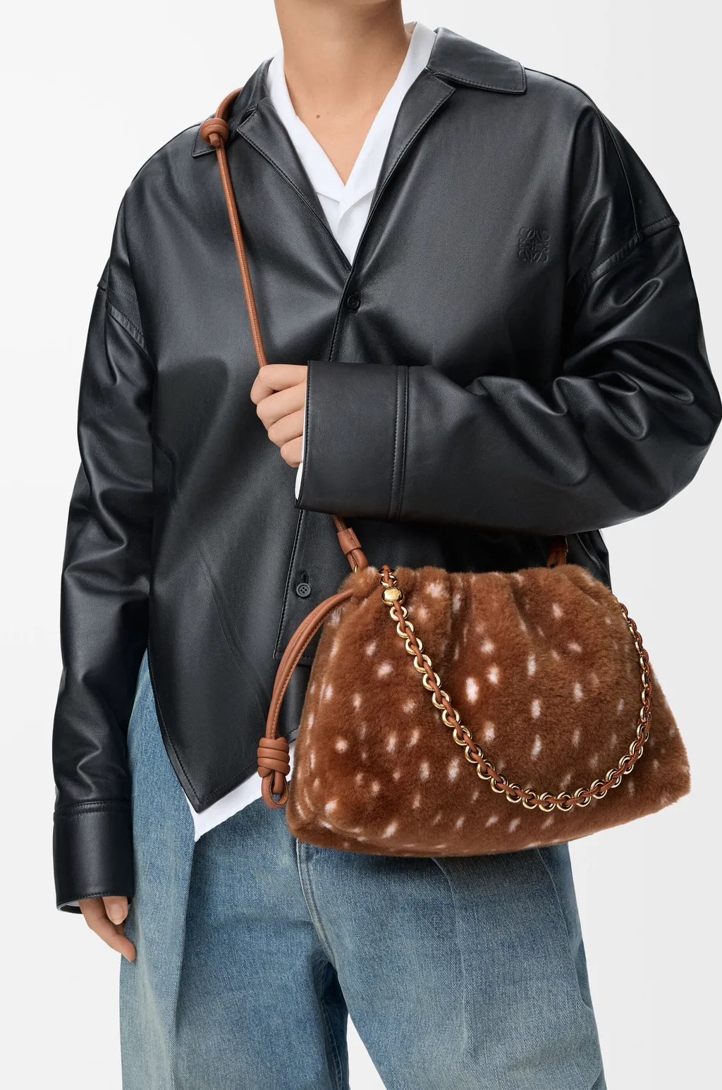 Medium Flamenco Purse In Printed Shearling