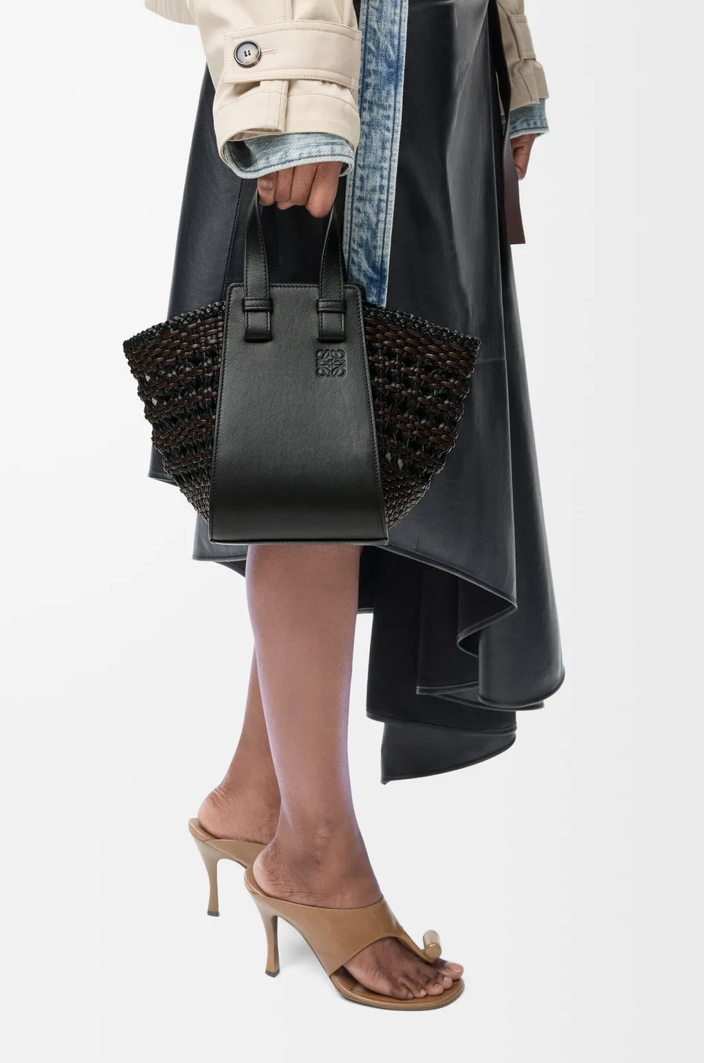 Compact Hammock Bag In Smooth Calfskin And Woven Nappa Calfskin