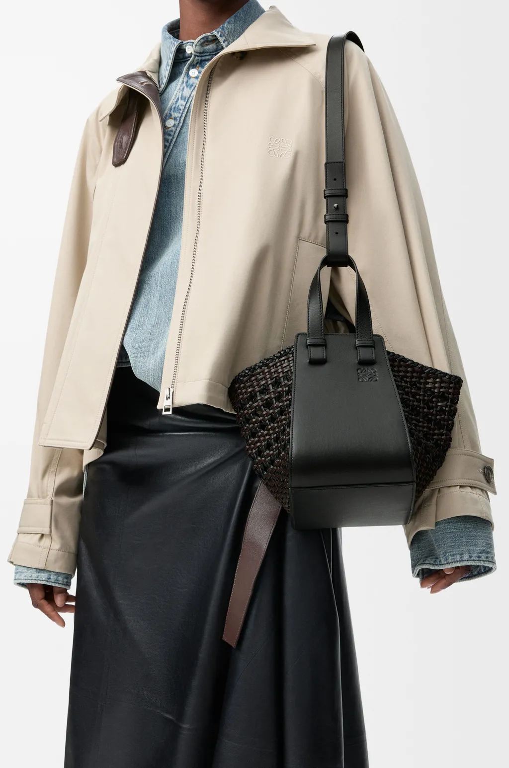 Compact Hammock Bag In Smooth Calfskin And Woven Nappa Calfskin