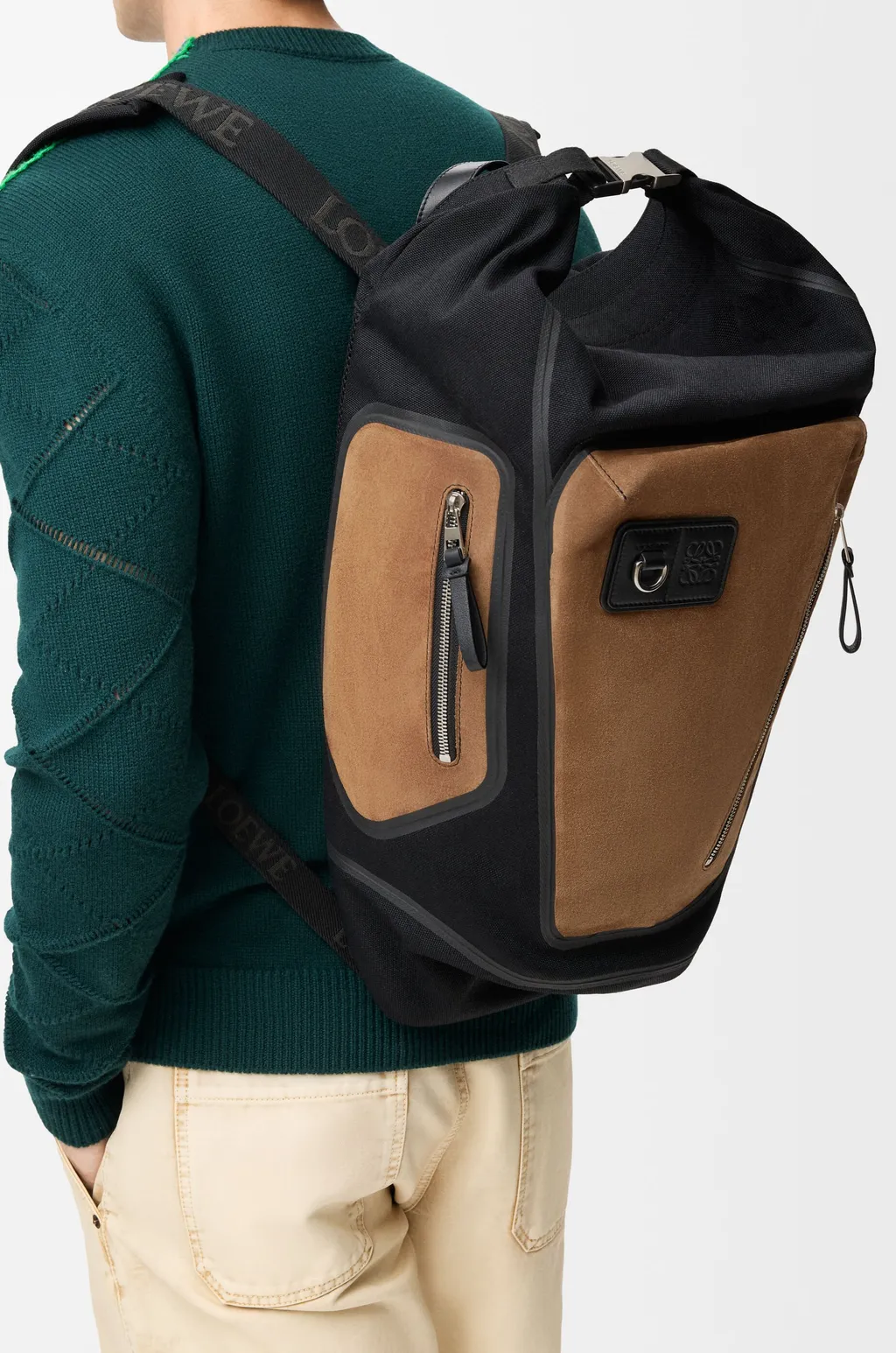 Flex Roll-Top Backpack In Canvas And Suede