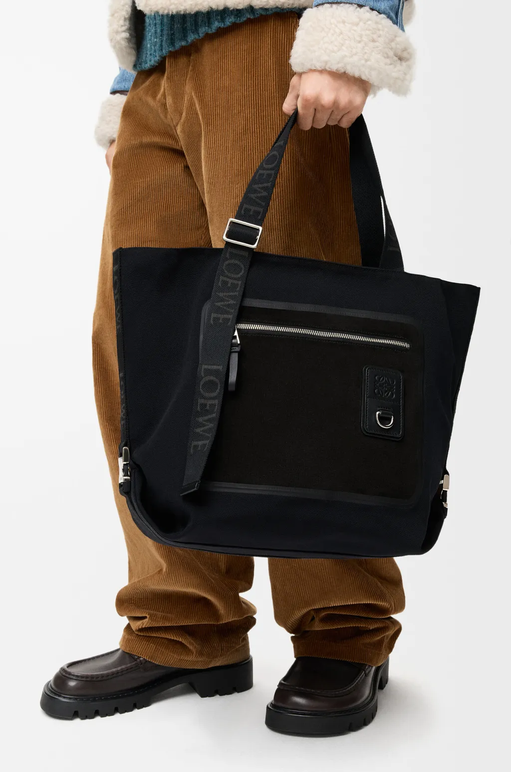 Flex Zipped Tote In Canvas And Suede
