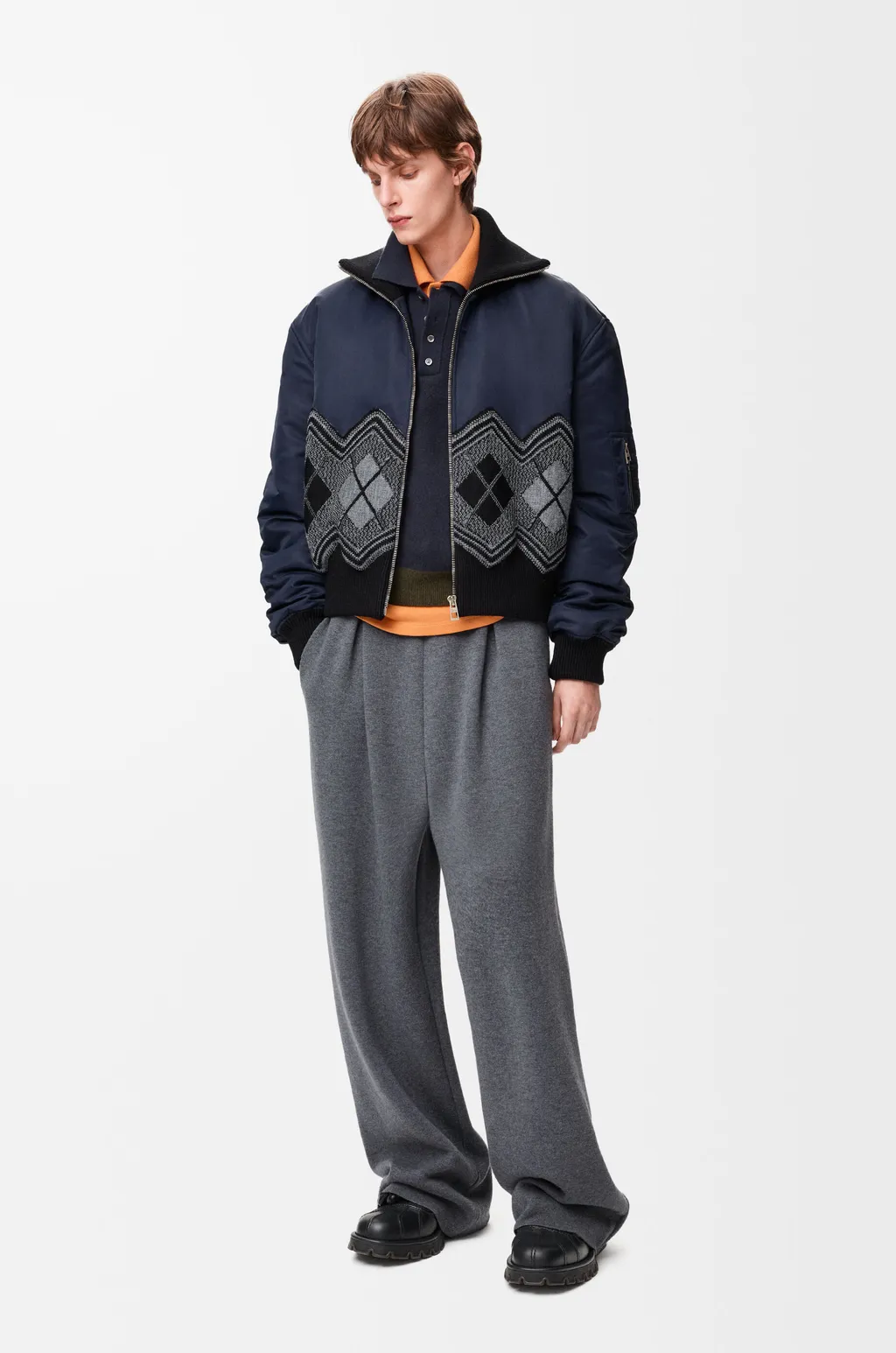 Bomber Jacket In Nylon And Wool Blend