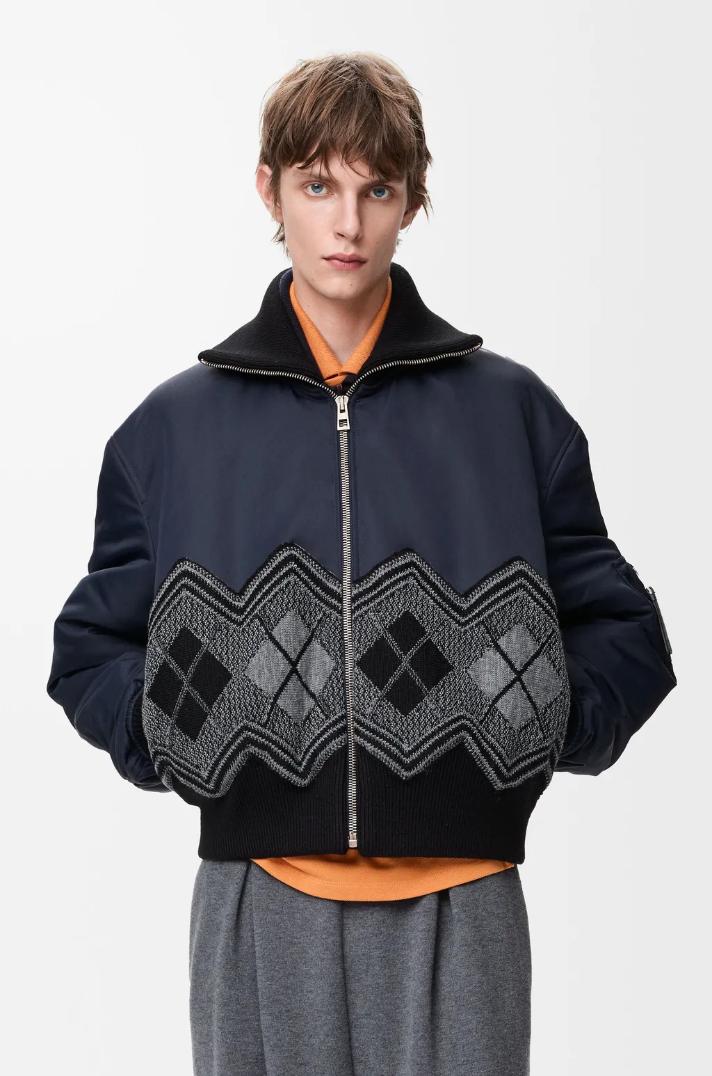 Bomber Jacket In Nylon And Wool Blend