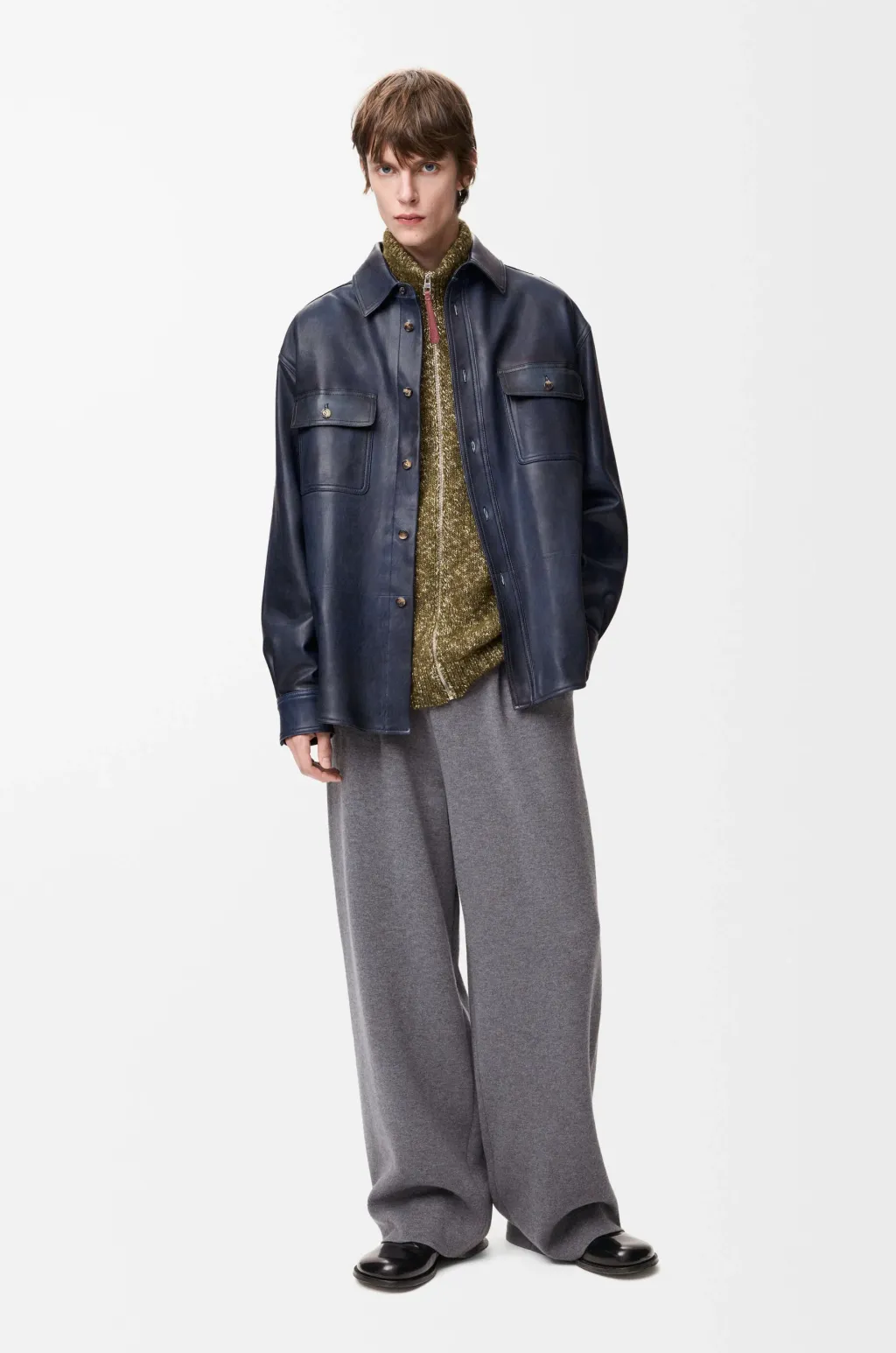 Overshirt In Nappa Lambskin And Cotton