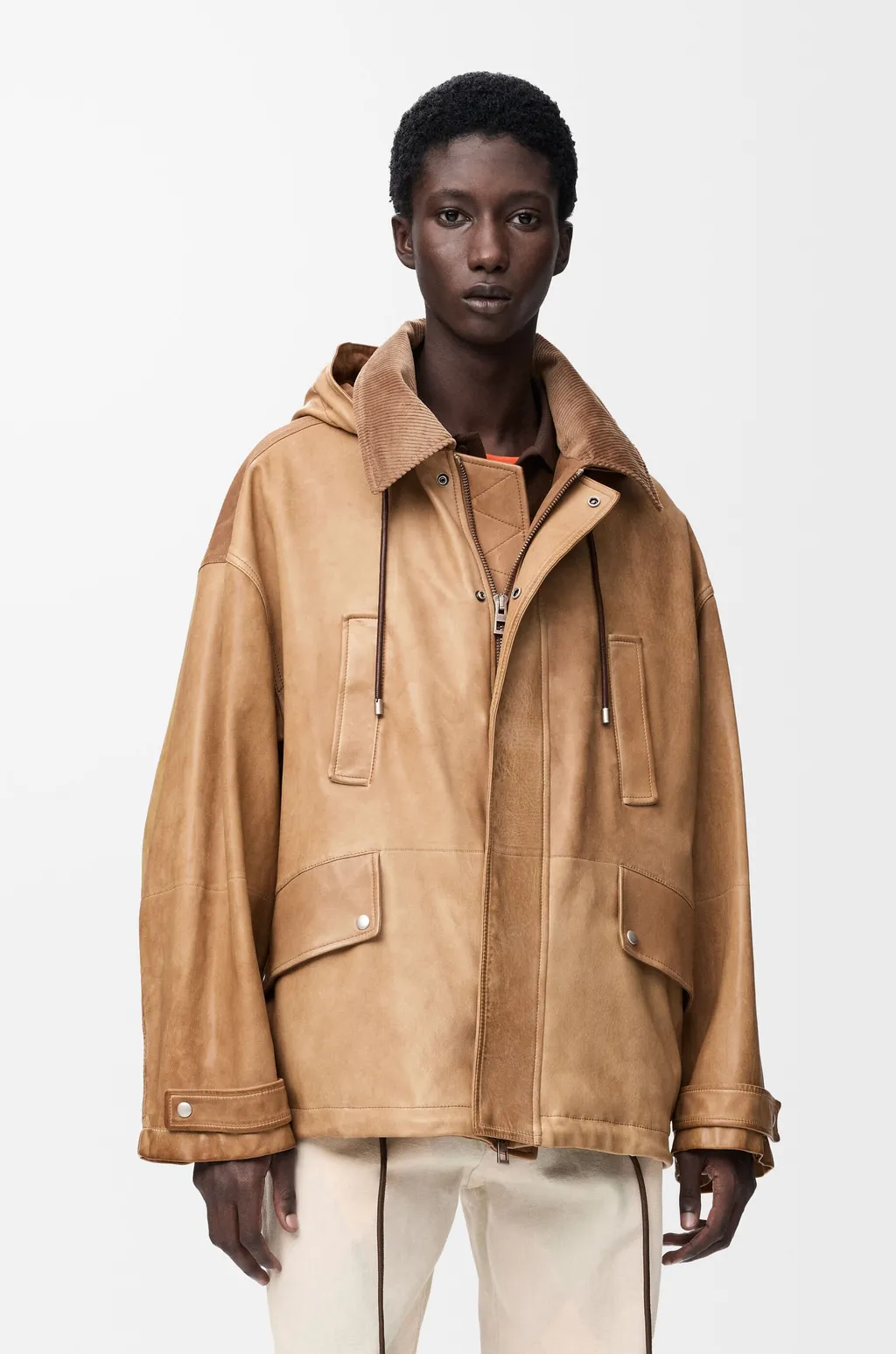 Short Parka In Nappa Lambskin And Cotton