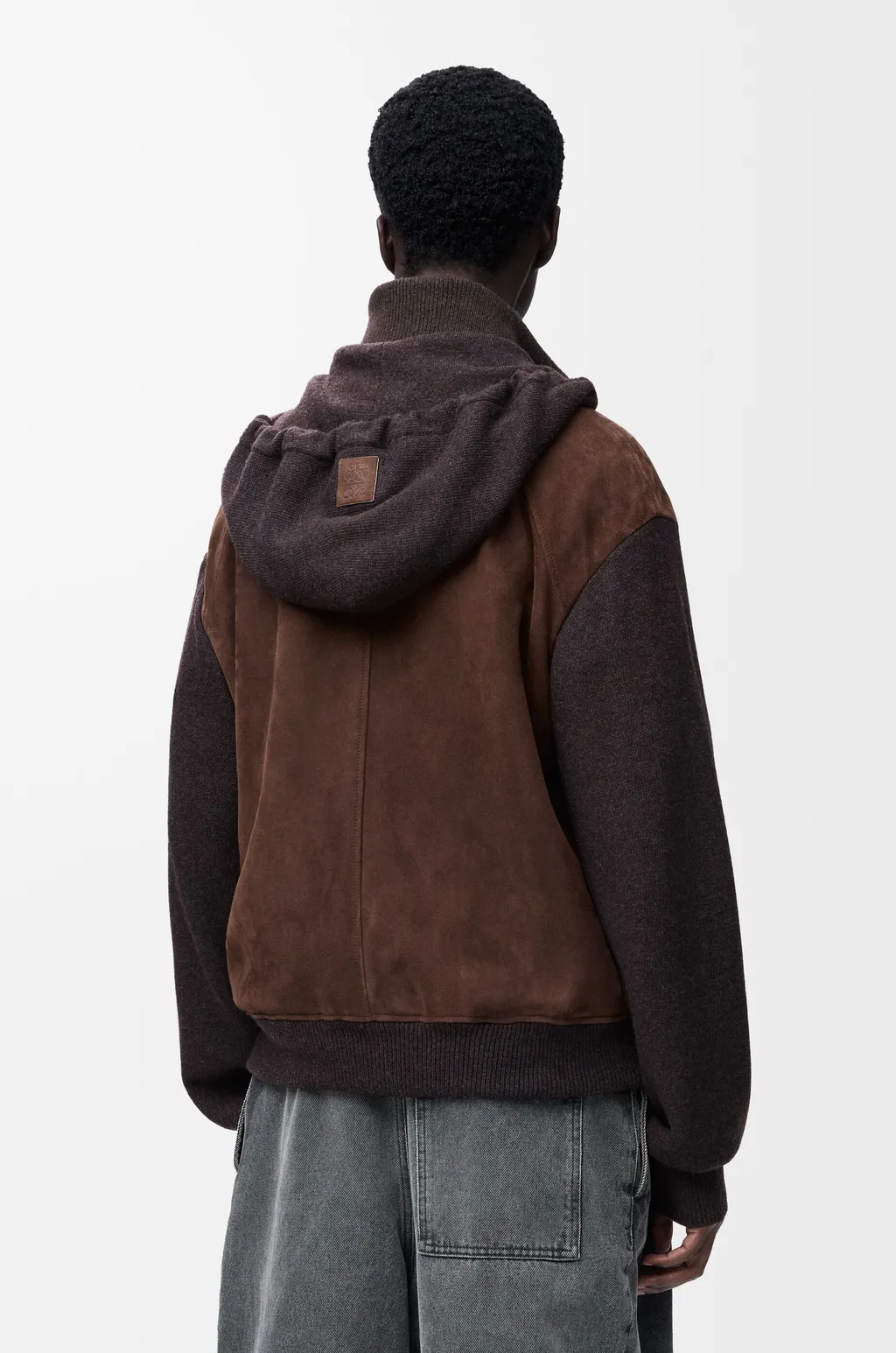 Hybrid Zip-Up Hoodie In Suede Goatskin And Wool Blend