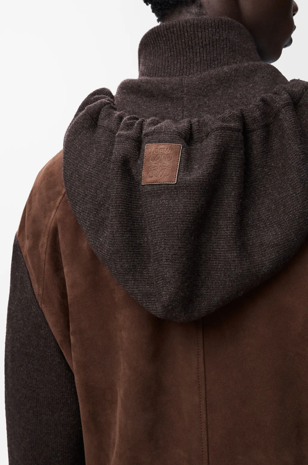 Hybrid Zip-Up Hoodie In Suede Goatskin And Wool Blend