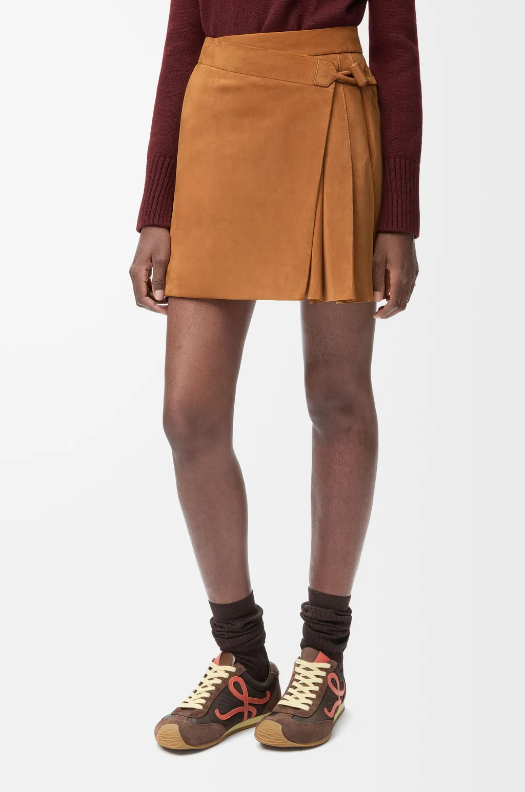 Pleated Mini Skirt In Suede Lambskin