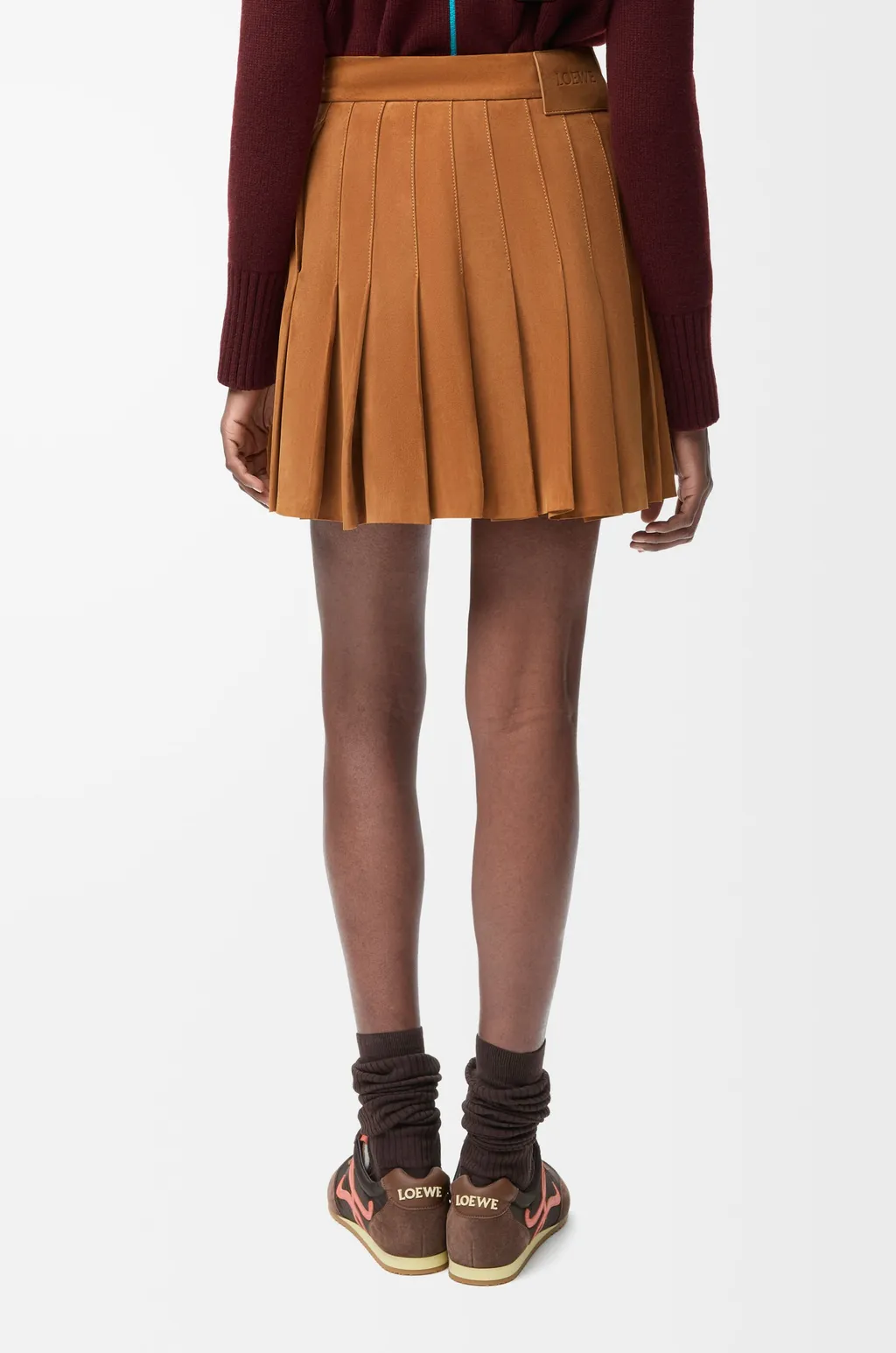 Pleated Mini Skirt In Suede Lambskin