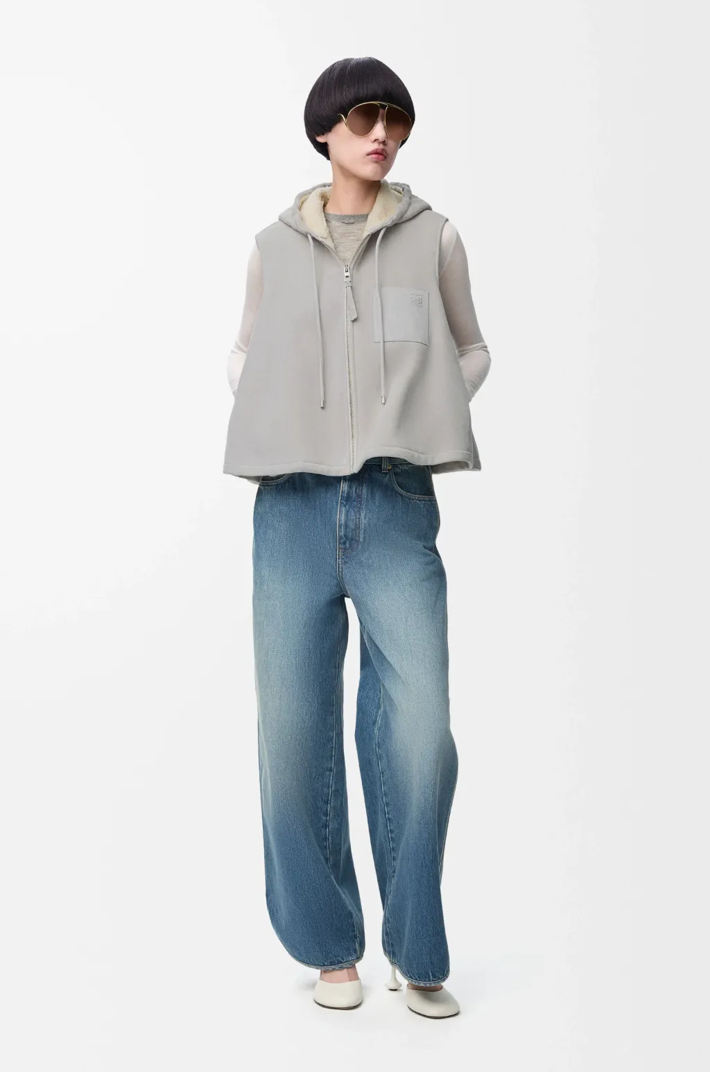 Hooded Vest In Shearling