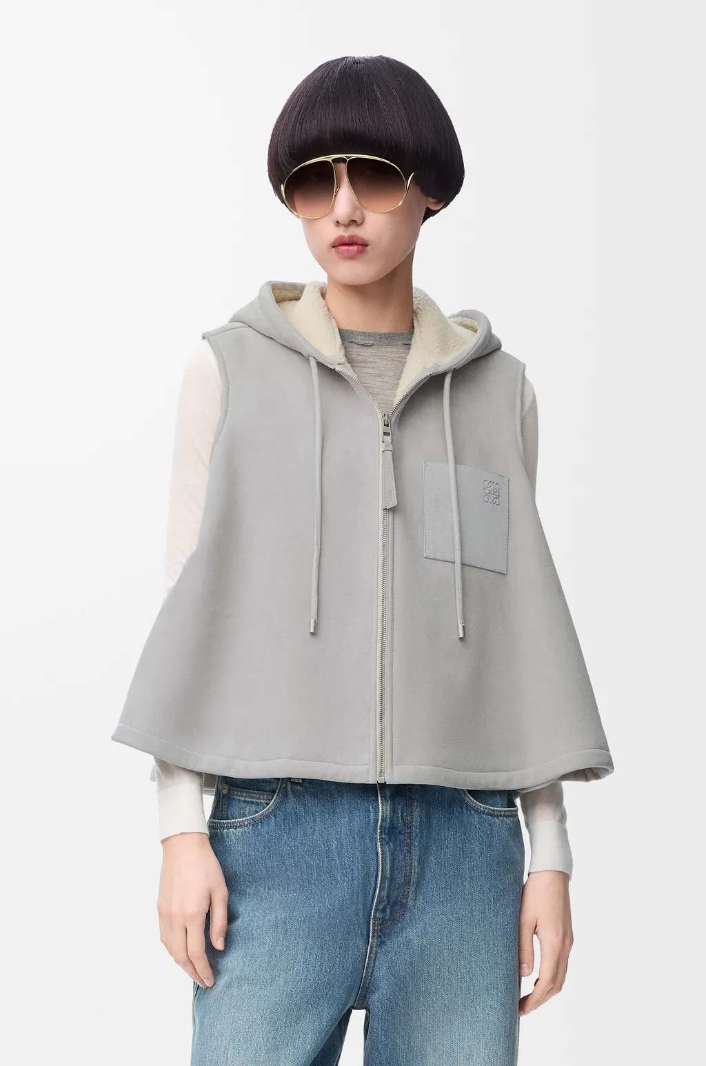 Hooded Vest In Shearling